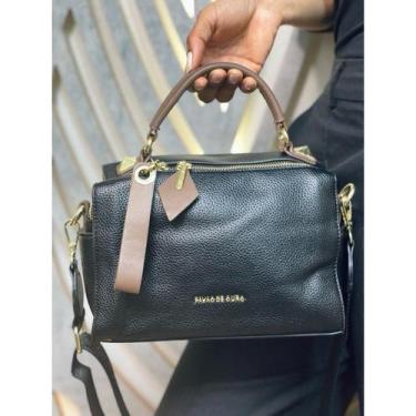 Imagem de Bolsa baú tiracolo média feminina original Pavão de ouro, Preto