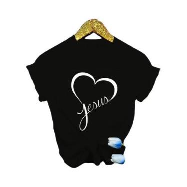 Imagem de Camisetas Femininas Casuais De Verão Com Estampa Cristã Jesus Love, Go