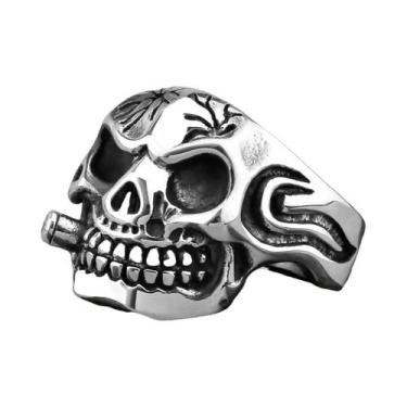 Imagem de Anel Gótico Masculino De Caveira Em Aço Inoxidável Dourado - Joia Punk