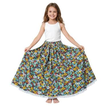 Imagem de Saia longa infantil Carimbó - - Mundo Encantado Fantasias, Preto Flor 