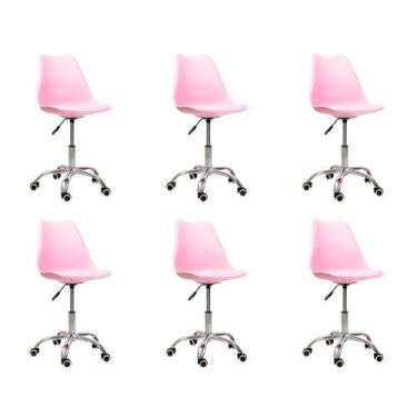 Imagem de Kit 6 Cadeiras Office Base Cromada Giratória Saarinen Rosa - Oficial W