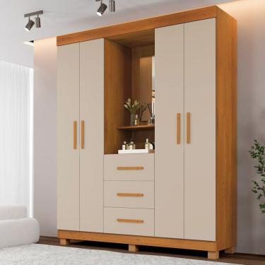 Imagem de Guarda-roupa 4 Portas 3 Gavetas com Espelho Penteadeira Berlim Espresso Móveis Cinamomo/Off White