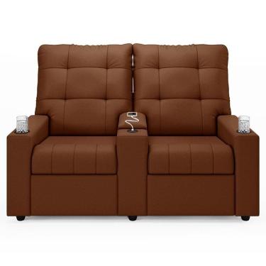 Imagem de Poltrona De Cinema Reclinável 2 Lugares Baú Usb Mallie Fh9 Veludo Terracota - Mpozenato