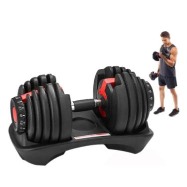 Imagem de Halter Dumbbel Smart Ajustável Musculação 24kg Preto Com Vermelho