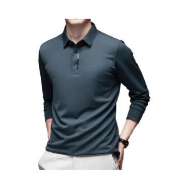 Imagem de Camisa Polo Masculina Casual De Negócios De Manga Longa, Cor Sólida, R