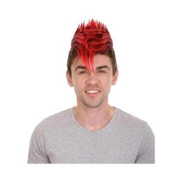 Imagem de Peruca Mohawk Masculina Vermelha E Preta Sintética Com Clipe, Acessóri