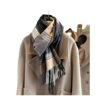 Imagem de Pashmina Xadrez Quente De Caxemira, Xale Poncho, Cachecol De Inverno, 