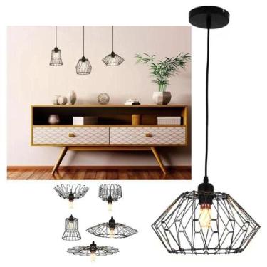 Imagem de Lustre Pendente Luminaria Teto Ajustavel Rustica Metal Aramado Casa Sa