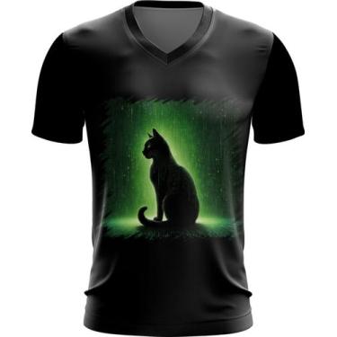 Imagem de Camiseta Gola V de Gato Oráculo Hacker Binário Mat 5 - Kasubeck Store®