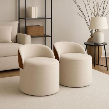 Imagem de Kit 2 Puff Redondo Orgânico Com Encosto Curvo Confortável Resistente C