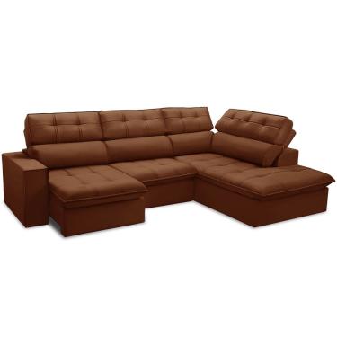 Imagem de Sofá 4 Lugares Retrátil Reclinável Chaise Direito 288cm Solin F04 Veludo Terracota - Lyam Decor