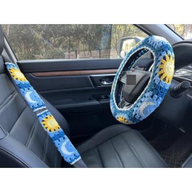 Imagem de Tampa de volante + 2 capas de cinto Crochet Sun and Moon - YDMZZB