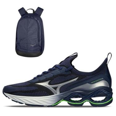 Imagem de Kit 1 Tênis Mizuno Wave Invictus 4 e 1 Mochila Fun New, Azul, 41
