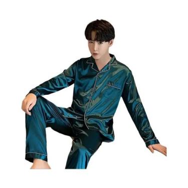 Imagem de Conjunto De Pijamas De Seda Satin plus Size Em Cor Sólida Com Botões P