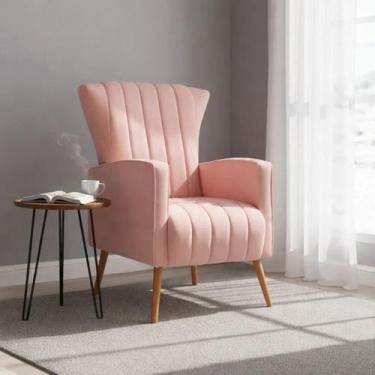 Imagem de Poltrona Pés Palito Decorativa Melinda Sala Veludo Cor:RosaDesenho do 