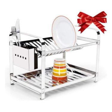 Imagem de Escorredor Inox 16 Pratos Com Porta Talheres - Sp