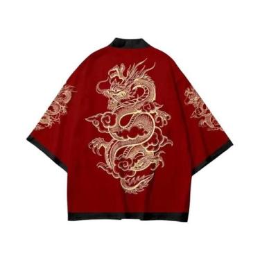 Imagem de Kimono Tradicional Unissex De Verão Com Estampa De Dragão Anime, Haori