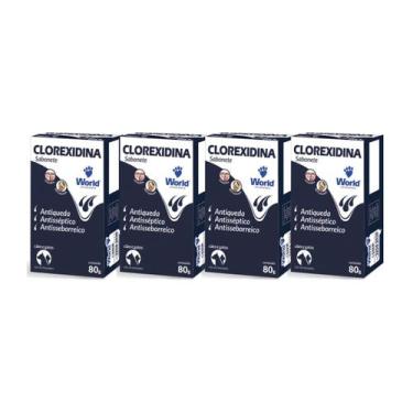 Imagem de Kit 4 Sabonete Clorexidina Dermatite Cães e Gatos World 80g
