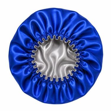 Imagem de Touca de Cetim Dupla Face (Azul Royal com Prata) - Mamãe & Cia