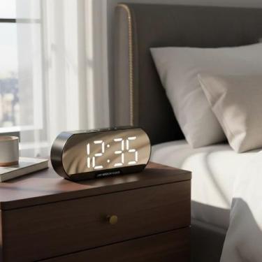 Imagem de Relógio Despertador Digital Espelho De Mesa - Led Dourado Espelhado - 