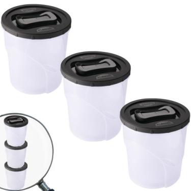 Imagem de Pote de plástico Clic rosca 7,6 litros preto com 3 unidades Plasutil r