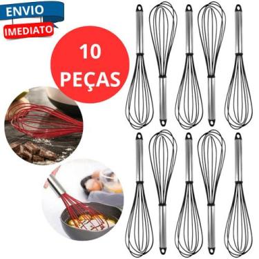 Imagem de Kit 10 Fuê Fouet Batedor De Clara Manual Ovos Silicone Cabo Inox Alta 