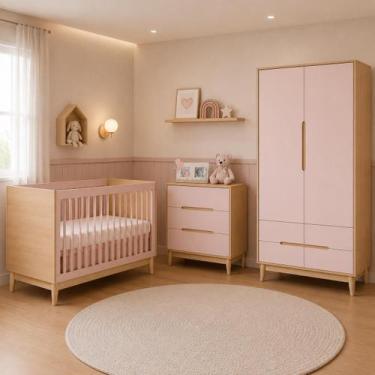 Imagem de Quarto de Bebê Completo com Berço 2 em 1, Vira Mini Cama Cômoda 3 Gave
