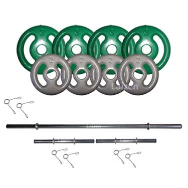 Imagem de Kit Anilhas Emborrachadas 20kg + 2 Barras 40cm + Barra 150