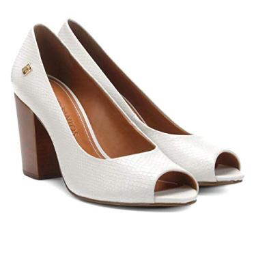 Imagem de Peep Toe Couro Loucos & Santos Salto Grosso Snake - Branco - 38