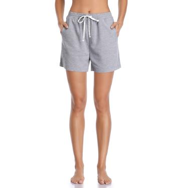 Imagem de Shorts esportivos femininos com bolsos e elástico cós de secagem rápida Activewear_Cinza claro misto