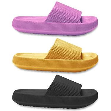 Imagem de KIT 3 Chinelos Feminino Nuvem Slide Super Macio Antiderrapantes - Preto/Amarelo/Rosa - 35