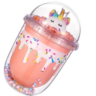 Imagem de seelucky Copo de viagem de unicórnio com canudo copo de festa sorvete copo para beber gelo Boba Bubble chá presente de aniversário (creme unicórnio laranja S, 350 ml)