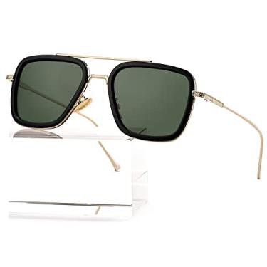 Imagem de Aieyezo Óculos De Sol Tony Stark Vintage Quadrado Armação De Metal Para Homens E Mulheres – Homem De Ferro E Edith Óculos De Sol, Ouro/Preto/G15