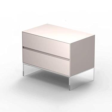 Imagem de jinyi2016SHOP Mesas laterais para cama, mesa de cabeceira quadrada, mesa de cabeceira pequena, quarto, estudo, TV, armazenamento, armário lateral, damasco, branco, gaveta dupla, mesinhas de cabeceira para quarto