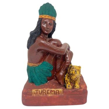 Imagem de Escultura Cabocla Jurema Penas Verdes 16 Cm Em Resina