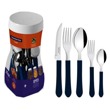 Imagem de Faqueiro Tramontina Leme com Lâminas em Aço Inox e Cabos de Polipropileno Azul 20 Peças