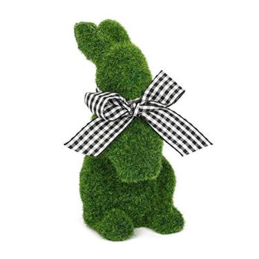 Imagem de Mingfuxin Easter Peludo Coelhinho, Decoração de Mesa de Páscoa de Coelho De Musgo Falso, Moss Bunnies Resin Rabbit Holiday Figura de Páscoa Estátua Es