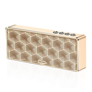 Imagem de Mini alto-falante Bluetooth com suporte para telefone/microfone Bluetooth alcance de 10 m graves aprimorados para viagens familiares ao ar livre, dourado