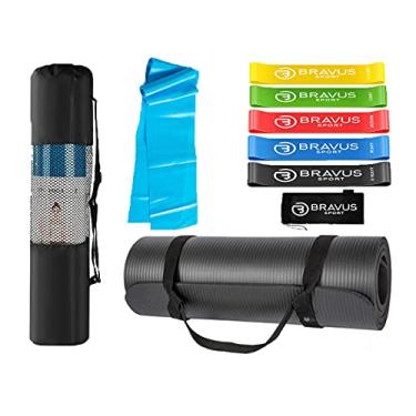 Imagem de Kit Tapete de Yoga Preto com Alças + Faixa Elástica e 5 Mini Bands