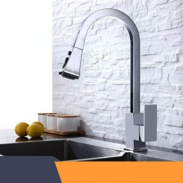 Imagem de Torneiras de cozinha quadradas pretas, alça única, torneira de cozinha, furo único, giratório, rotação de 360 ​​graus, torneira misturadora de água, cromo, China