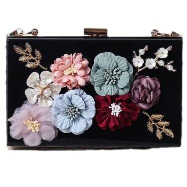 Imagem de Bolsas Clutch Flor Bolsa Feminina de Casamento Corrente de Festa de Casamento Bolsas de Noite Clutch, Preto, M