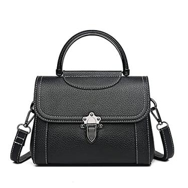 Imagem de Bolsa transversal com aba de alça superior para mulheres bolsas de couro moda simples bolsa de ombro bolsa de mão bolsa, Preto