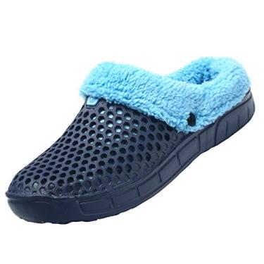 Imagem de HMAIBO Pantufas unissex para jardim com forro de pele, para inverno, respirável, caminhada, jardim, calçados quentes e antiderrapantes, Blue-cotton, 11 Women/9 Men