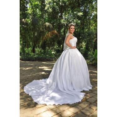 Imagem de Vestido De Noiva Corpete De Renda Com Aplicações De Pérolas Com Cauda