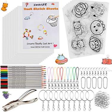 Imagem de Shrink Art Kit - 166 Pcs with 10 Pcs Shrink Film Paper, 8 Pcs Patterned Shrinky Plastic Paper, Hole Punch, Keychains & Pencils for Crafts and DIY Keychains