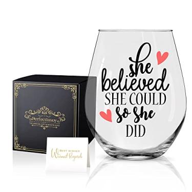 Imagem de She Believen, She Could So She Did, divertido copo de vinho sem haste 425 ml, presentes inspiradores espirituais, presente de formatura para ela para mulheres