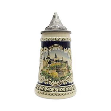 Imagem de Caneca de cerveja com tampa de castelo alemão bávaro gravada a cores Beer Stein da E.H.G. | 0,6 litros
