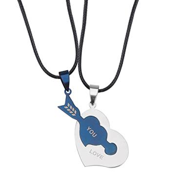 Imagem de CNBPIC Colar Costura Casal 3.5 * 3Cm Pingente de Aço Inoxidável 50Cm Corrente Joias Presente