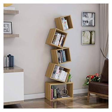 Imagem de KIZQYN Estante de livros geométrico de 5 camadas criatividade empilhada prateleira de livros quadrada estante de armazenamento de escritório em casa prateleira de exibição organizador moderno estante (cor: natural)