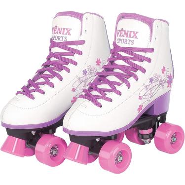 Imagem de Patins 4 Rodas Clássico Branco Roxo Ajustável 31 ao 34